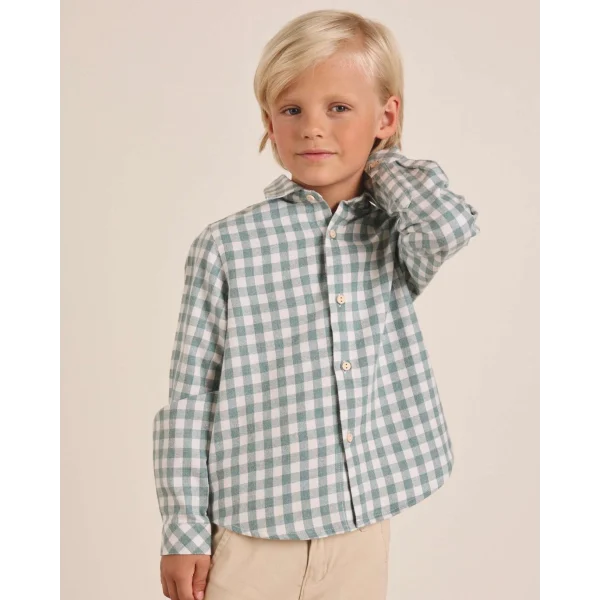CAMISA DE FRANELA NIÑO CUADROS VICHY VERDE AGUA