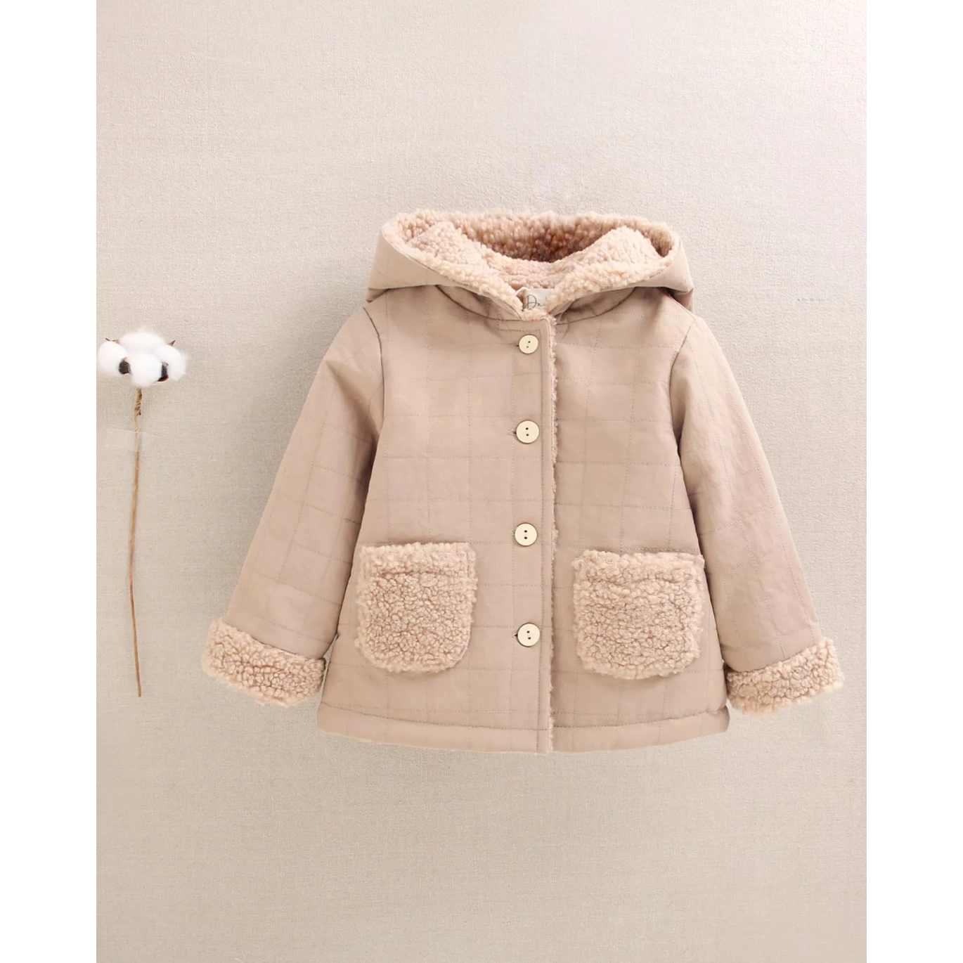 ABRIGO MARRON DADATI Abrigo de bebé en beige con capucha - Imagen 1