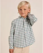 Camisa manga larga de franela para niño en cuadros vichy verde agua - Imagen 2