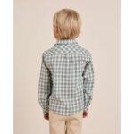 Camisa manga larga de franela para niño en cuadros vichy verde agua - Imagen 5