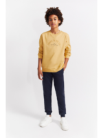 Conjunto infantil niño sudadera mostaza y pantalón azul marino