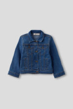 Cazadora en azul denim con cuello camisero y manga larga. Cierre botonadura frontal. Bolsillos de tipo palstrón en pechera con cierre botón - Imagen 4