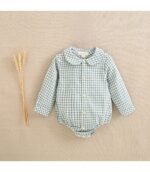 Ranita franela cuadros vichy verde agua y crudo