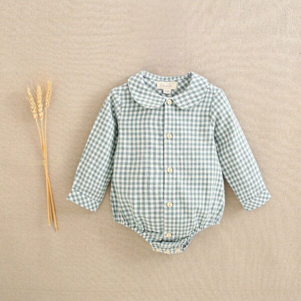 Ranita franela cuadros vichy verde agua y crudo