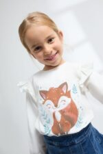 Camiseta manga larga volantes a tono en hombros y puños con elástico