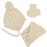 Conj. 3 pzas.: Gorro, cuello cruzado y manoplas