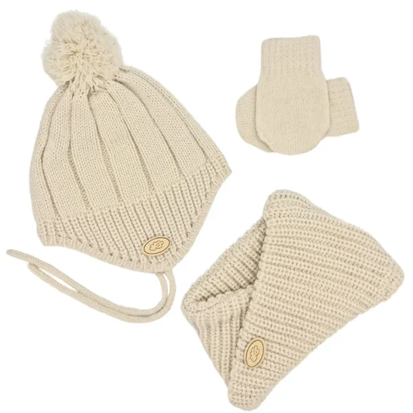 Conj. 3 pzas.: Gorro, cuello cruzado y manoplas