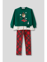 Conjunto sudadera verde y pantalon rojo estampado - Imagen 2