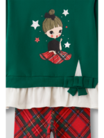 Conjunto sudadera verde y pantalon rojo estampado - Imagen 3