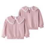 Sudadera rosa palo cuello volante puntilla blanca - Imagen 2