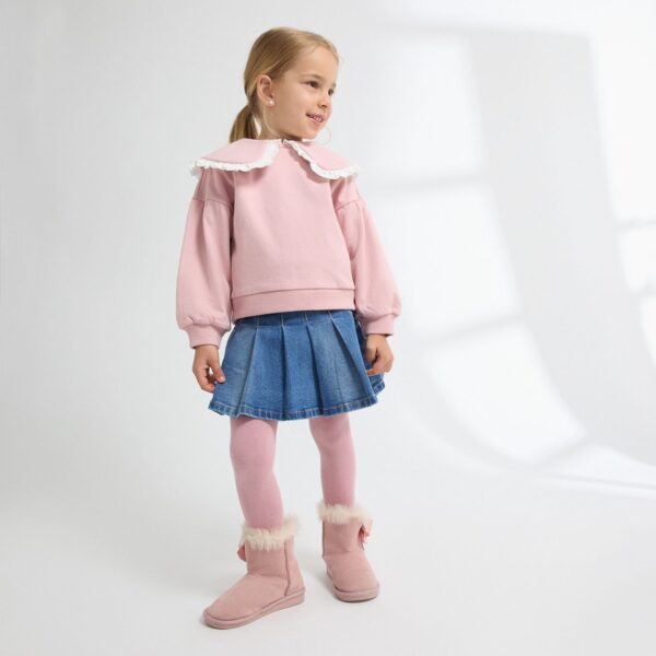 Sudadera rosa palo cuello volante puntilla blanca