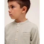 CAMISA DE NIÑO MUSELINA VERDE CUELLO MAO - Imagen 2