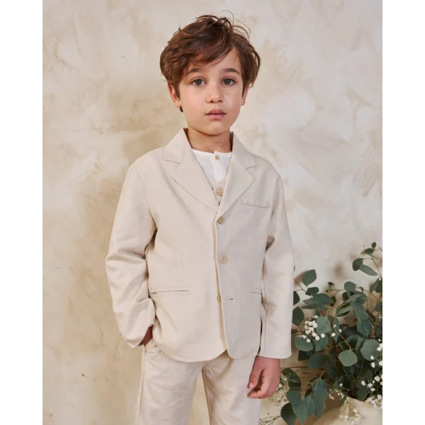 Americana de niño de lino marrón clarito jaspeado