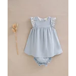 VESTIDO DE BEBE NIÑA AZUL CON VOLANTES Y BRAGUITA A JUEGO - Imagen 2