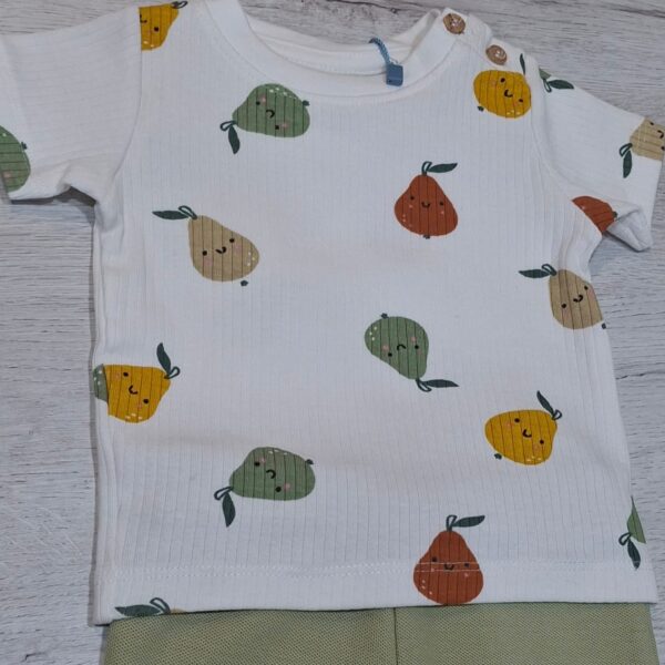 CONJUNTO BEBÉ CAMISETA PERAS Y PANTALON VERDE