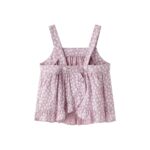 CONJUNTO DE BLUSA DE TIRANTES EN ESTAMPADO MALVA, CRUZADA CON CIERRE EN ESPALDA, VOLANTE FINAL Y PANTALÓN CINTURA ELÁSTICA Y VOLANTES INFERIORES - Imagen 2