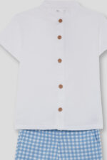 Conjunto de camisa blanca y bermuda vichy azul y blanco - Imagen 3