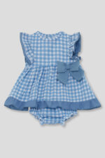 Vestido en estampado vichy azul medio y braguita a juego en el mismo estampado vichy