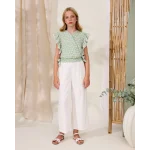 BLUSA VERDE ESTAMPADO HOJAS Y VOLANTES LATERALES