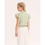 BLUSA VERDE ESTAMPADO HOJAS Y VOLANTES LATERALES - Imagen 4