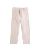 Pantalón de niño de lino marrón clarito jaspeado con cierre de botón y cremallera.