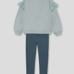 Sudadera con volantes bordados en los hombros y leggins ajustados - Imagen 2