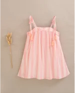 Vestido de tirantes de rayas con detalle de borla naranja