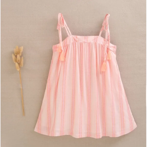 Vestido de tirantes de rayas con detalle de borla naranja