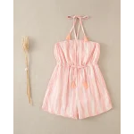 Mono de niña de rayas con detalle de borlas naranja - Imagen 3