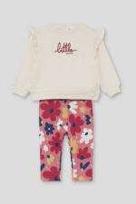 Sudadera en color crudo con volantes en los hombros y leggings con estampado floral multicolor. - Imagen 2