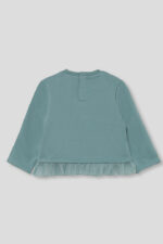Sudadera azul verdoso con apliques de lazos bordados en el frontal y volante de tul en el bajo. - Imagen 3