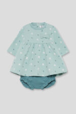 Vestido en color verde con estampado de conejitos y detalle de lazo en el pecho. Incluye braguita a juego y cierre con botones en la espalda. - Imagen 2