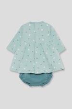 Vestido en color verde con estampado de conejitos y detalle de lazo en el pecho. Incluye braguita a juego y cierre con botones en la espalda. - Imagen 3