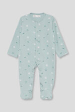 Pijama verde "sin pelo" con estampado de conejitos en contraste y cierre delantero con corchetes. - Imagen 2