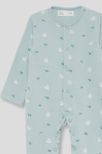 Pijama verde "sin pelo" con estampado de conejitos en contraste y cierre delantero con corchetes. - Imagen 4