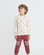 Conjunto de algodón crudo estampado con pantalón teja.