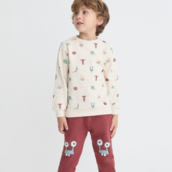 Conjunto de algodón crudo estampado con pantalón teja.