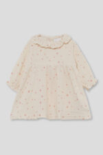 Vestido bebé niña beige estrellas. Tejido suave y ligero, delicado al tacto. Cuello volante y cierre cremallera espalda. - Imagen 2