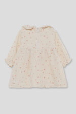 Vestido bebé niña beige estrellas. Tejido suave y ligero, delicado al tacto. Cuello volante y cierre cremallera espalda. - Imagen 3