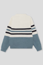 Jersey infantil de punto grueso con rayas en tonos crudo, azul y marino. - Imagen 4