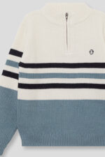 Jersey infantil de punto grueso con rayas en tonos crudo, azul y marino. - Imagen 5